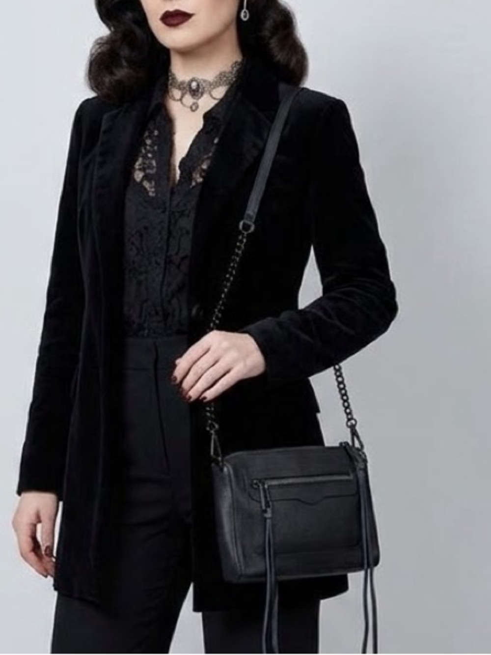 Rebecca Minkoff Avery Crossbody Bag Black Saffiano Leather Black Hardware Edgy